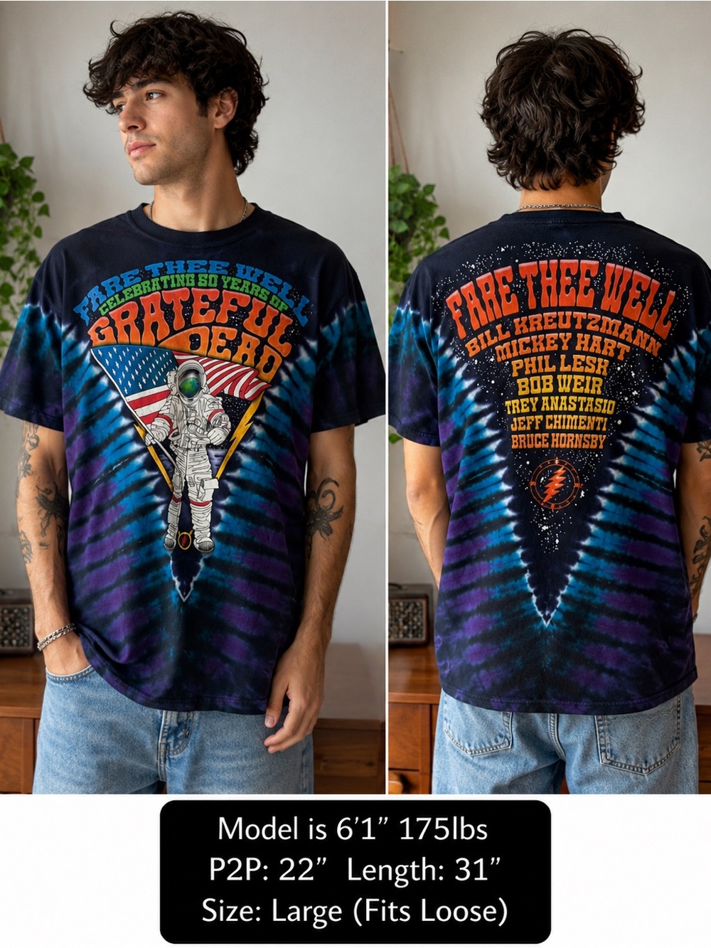 2015 Grateful Dead Fare Thee Well 50 Years Tie Dye Concert T Shirt Large